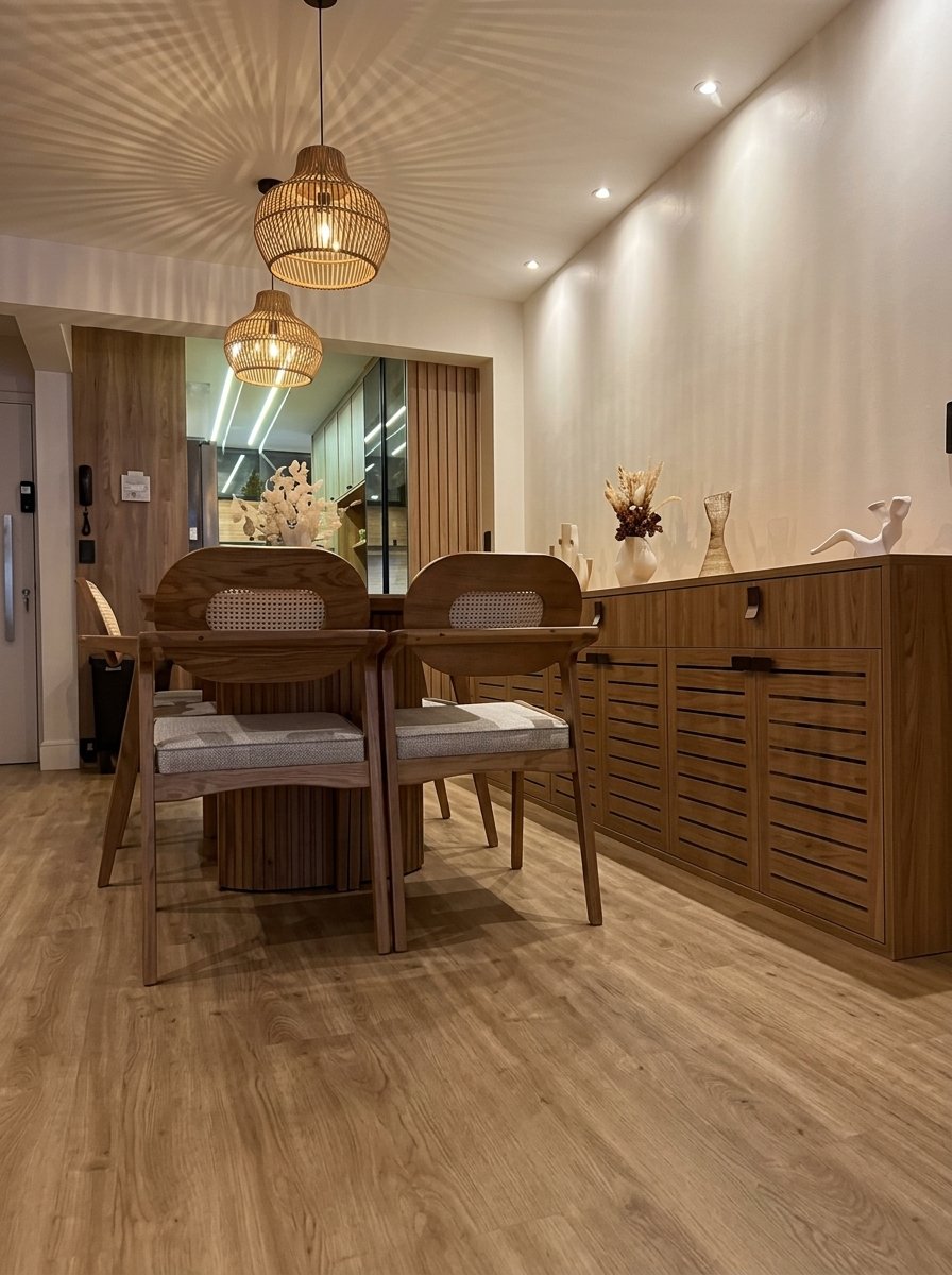 Piso Vinílico Carvalho Natural em Sala de Jantar